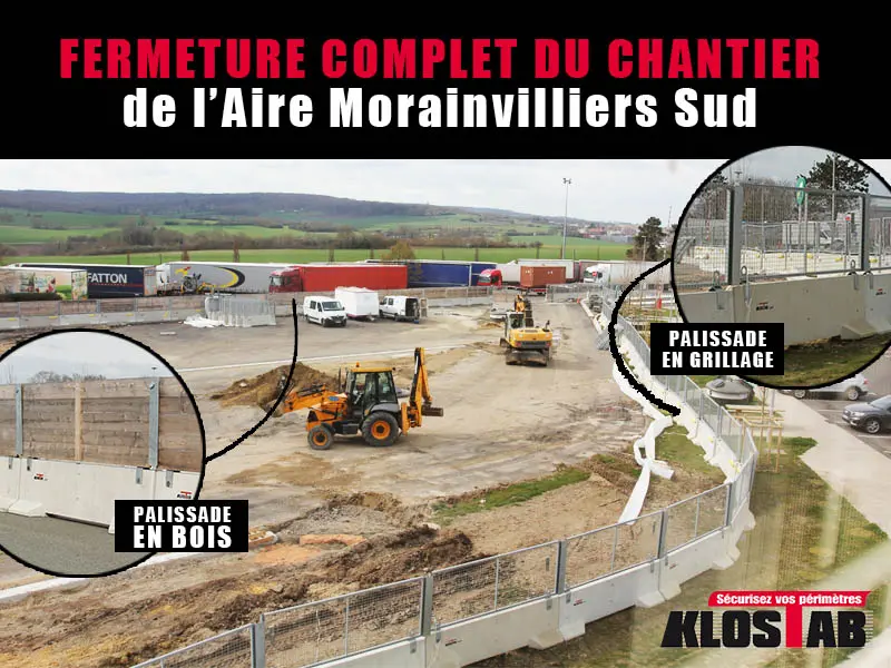 Aire d’autoroute de Morainvilliers Sud. Autoroute A 13. Ceinture du parking en réhabilitation